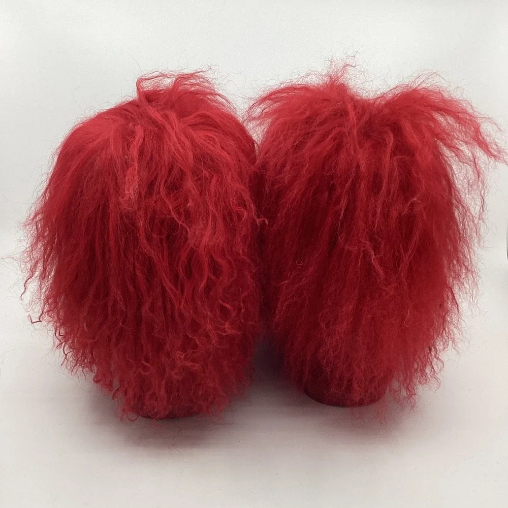 Bearpaw Boetis Kids Red Suede Curly Lamb Hair Boots Size 5 Yeti Kidcore Fuzzy